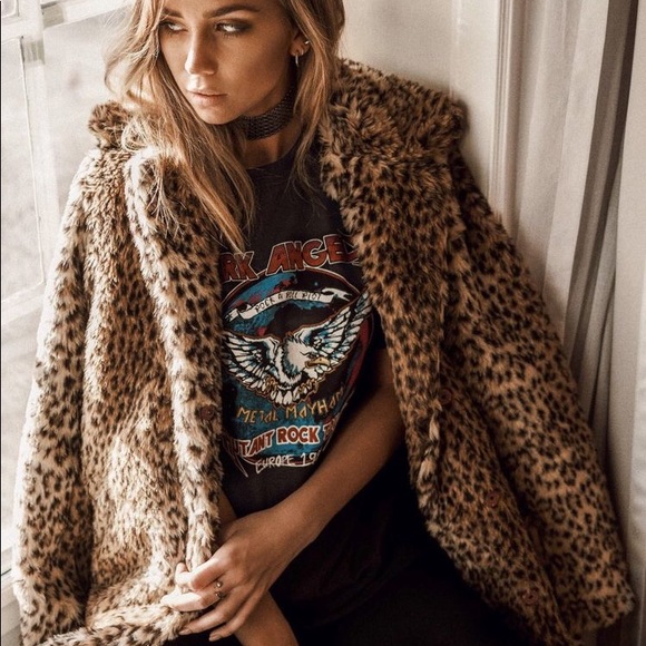 black rivet faux fur jacket